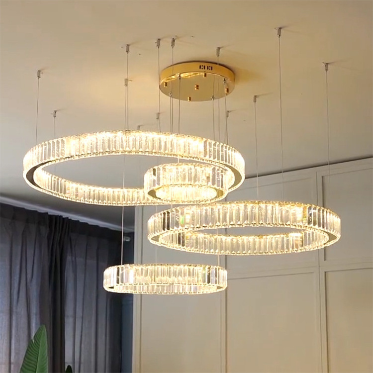 Modern Large Round Circular Ring Circle Pendant Light Staircase Long Stair Luxury Crystal Chandelier