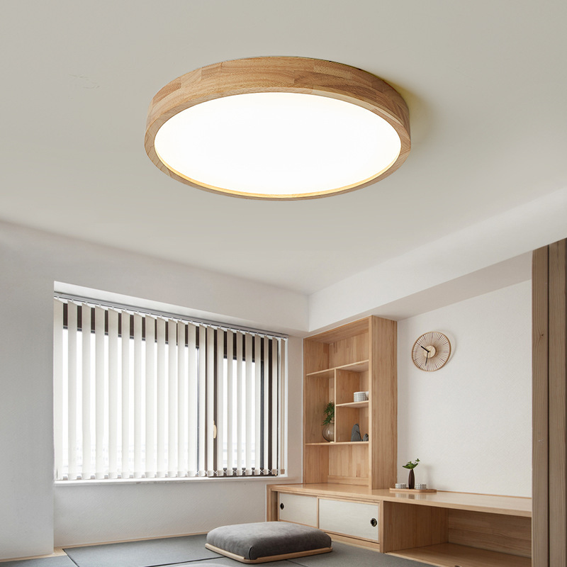 Modern Round Square Wooden Lighting Flush Mount Ceiling Light For Living Room Bedroom Simple Decor LED Wood Ceiling Lamp