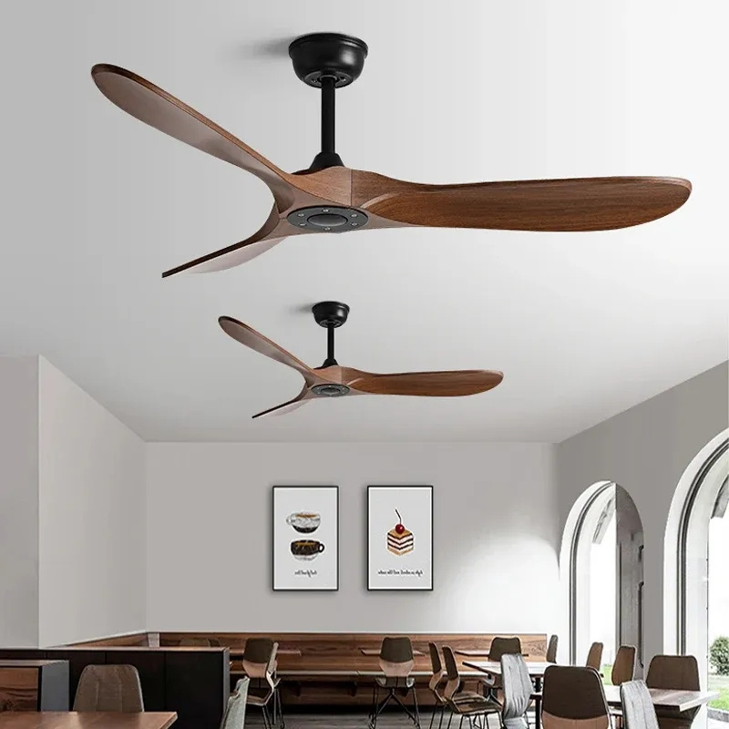 60 / 70 / 88 Inch Industrial Vintage DC Blower Wooden Propeller LED Ceiling Fans Dark Walnut Wood Blade Ceiling Fan