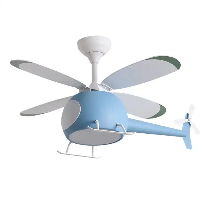 Children Modern Helicopter LED Chandelier With Remote Control Plane Ceiling Fan With Light