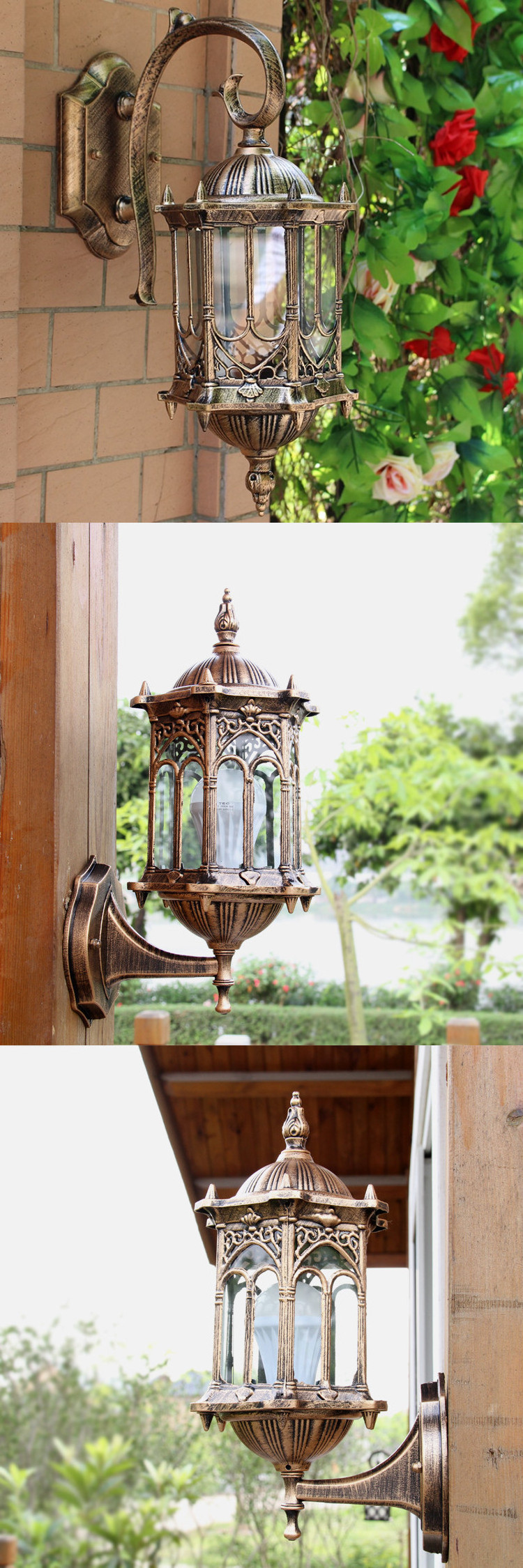 Black Bronze Outdoor Porch Sconce E27 Residential Balcony Lights Gateway Garden Retro LED Wall Lamp