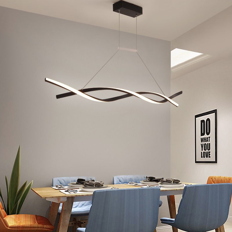 Office Dining Room Aluminum Modern Strip Wave Pendant Chandelier Lighting Fixtures