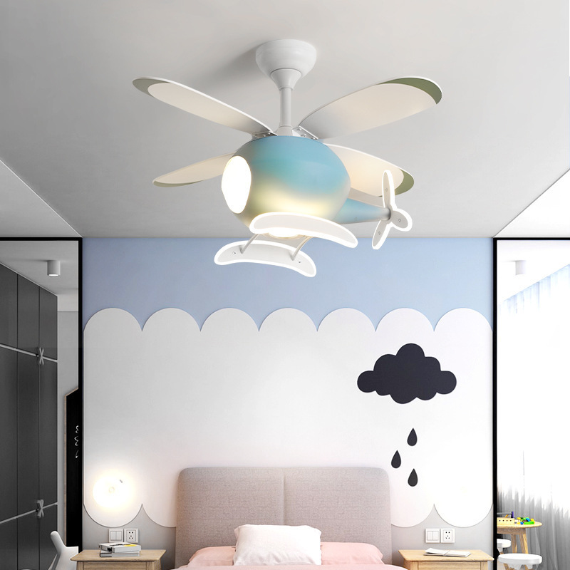 Children Modern Helicopter LED Chandelier With Remote Control Plane Ceiling Fan With Light