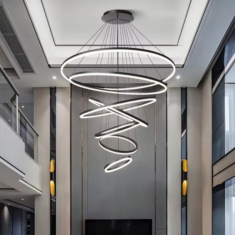 Modern Luxury Circular Ring Pendant Light For Living Room Hotel Bar Villa Stairs Loft Round Circle Ring Chandelier