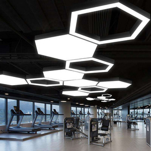 Customized Design Gym Ceiling Light Linear V shape Pendant Hanging Chandelier Lights Hexagonal Office Gym Lighting