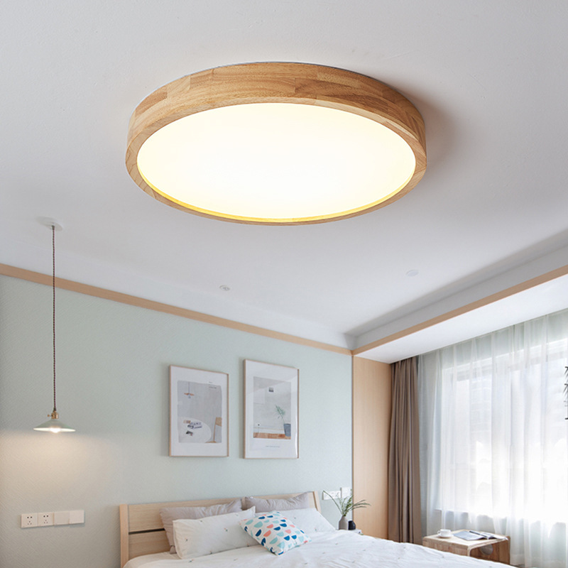 Modern Round Square Wooden Lighting Flush Mount Ceiling Light For Living Room Bedroom Simple Decor LED Wood Ceiling Lamp