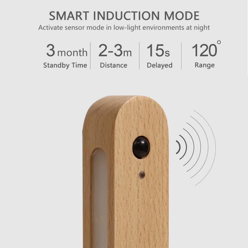 Wooden LED Sensor Night Light Wireless Magnetic Key Holder Hanging Wall Lamp USB Rechargeable Cabinet Wall Light