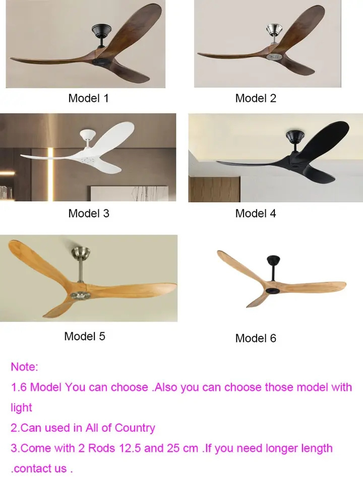 60 / 70 / 88 Inch Industrial Vintage DC Blower Wooden Propeller LED Ceiling Fans Dark Walnut Wood Blade Ceiling Fan