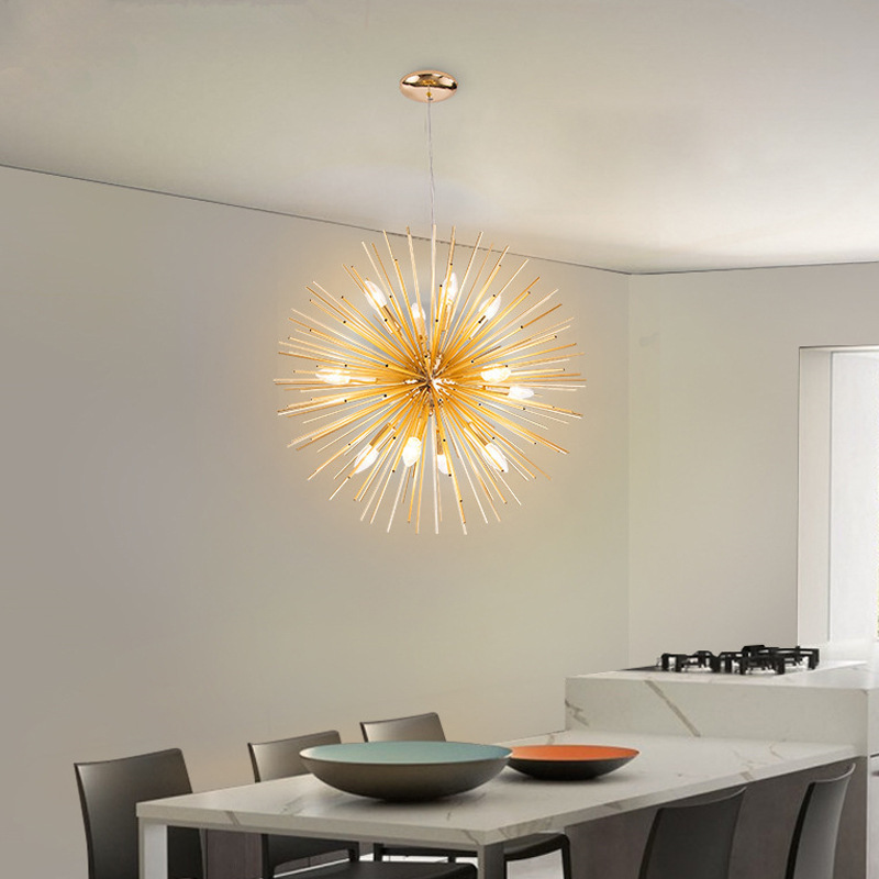 New Model Golden Dandelion LED Chandelier Sputnik Firework Bedroom Home Hotel Pendant Light