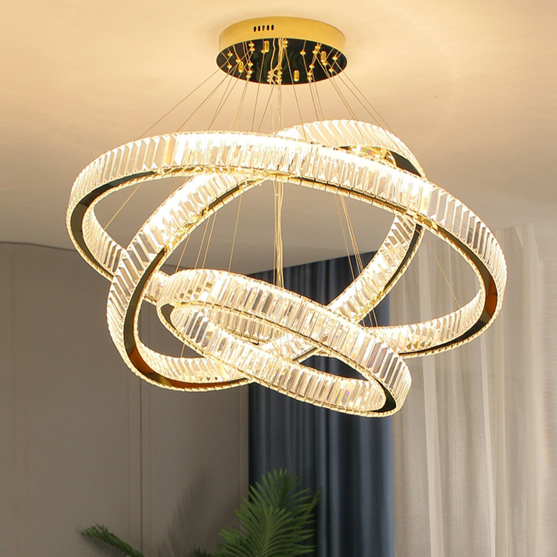 Modern Large Round Circular Ring Circle Pendant Light Staircase Long Stair Luxury Crystal Chandelier