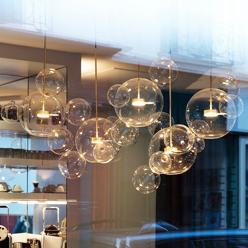 LED Hanging Lamps Glass Bubble Ball Chandelier for Living Room Bar Restaurant Kitchen Indoor Lighting