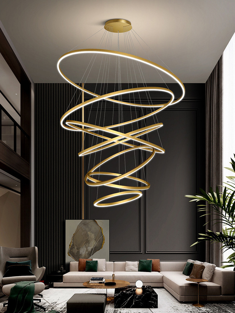 Modern Luxury Circular Ring Pendant Light For Living Room Hotel Bar Villa Stairs Loft Round Circle Ring Chandelier