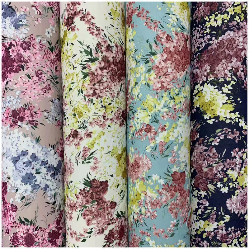 Low MOQ Print Chiffon Fabric Big Flower 100D Polyester Shawls Sarong Material For Dress Garment