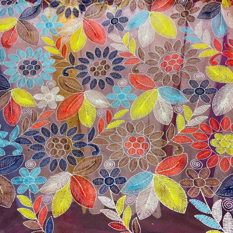 Beautiful Colorful Flowers Flat Embroidery Mesh Lace Embroidery Luggage Clothing Embroidery Fabric