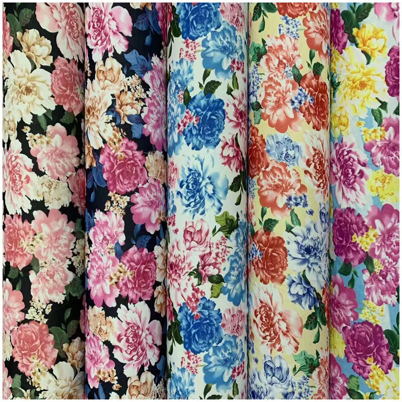 Low MOQ Print Chiffon Fabric Big Flower 100D Polyester Shawls Sarong Material For Dress Garment