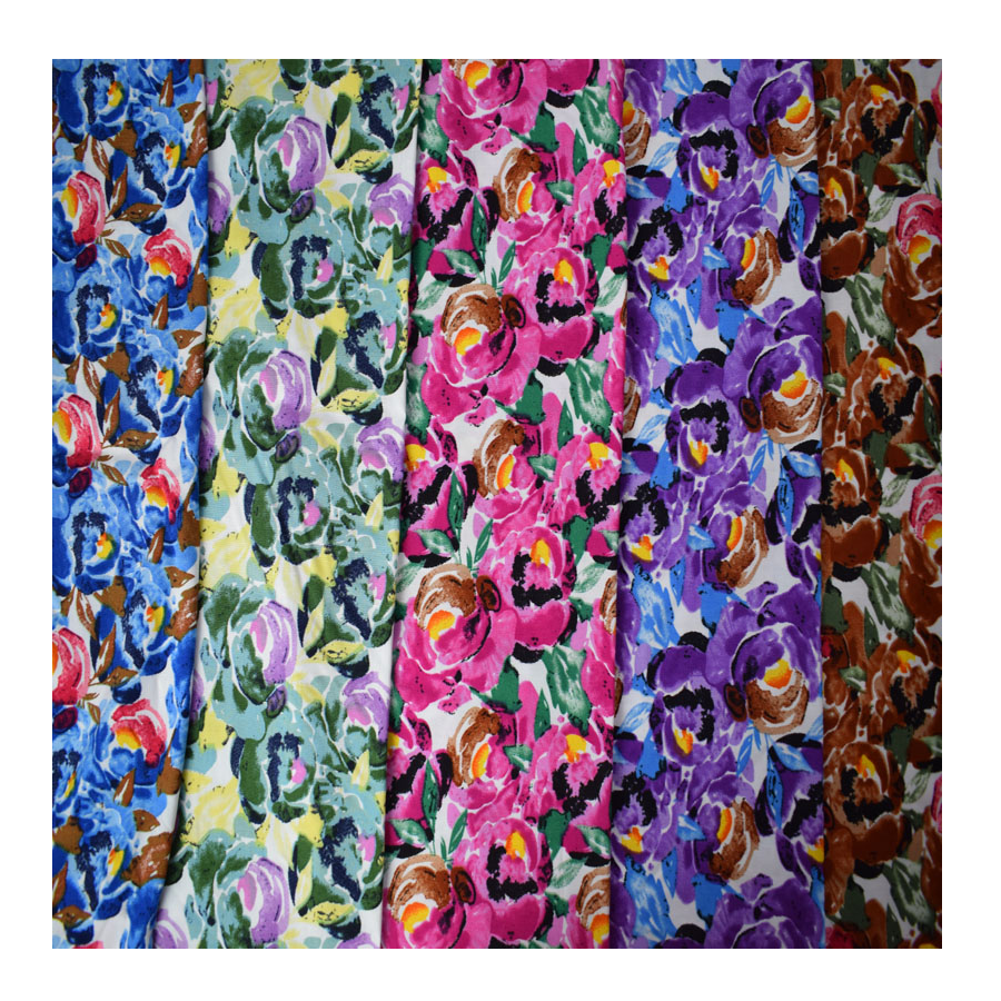 Custom 100% Rayon Printed Fabric For Women Dress Big Floral Cloth