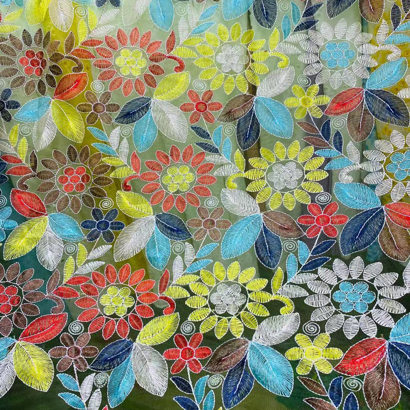 Beautiful Colorful Flowers Flat Embroidery Mesh Lace Embroidery Luggage Clothing Embroidery Fabric