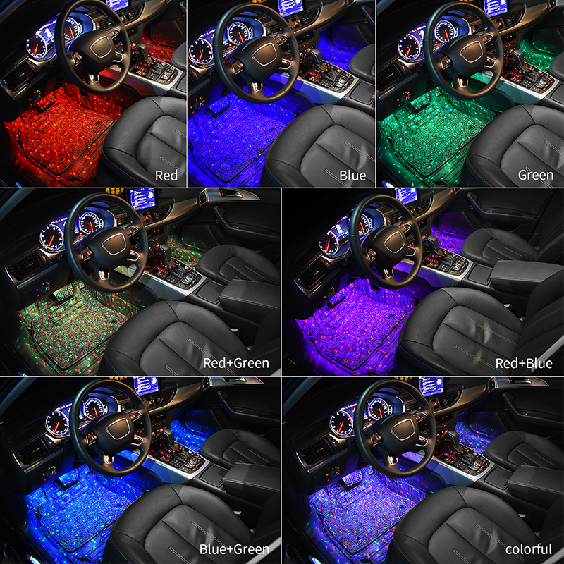 Car LED Ambient Light Car Interior Foot lamps USB Star Laser Projector Lighting Car foot star light