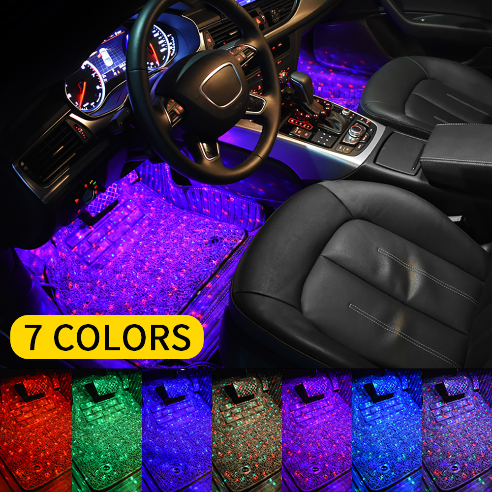 Car LED Ambient Light Car Interior Foot Lights USB Star Laser Projector Lighting starry led car floor mat