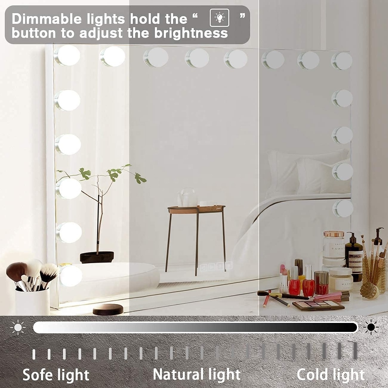 Hollywood Vanity Mirror with Lights and Bluetooth Large Vanity Makeup Mirror 18 Dimming LED Bulbs Lighted Tabletop or Wall Mount