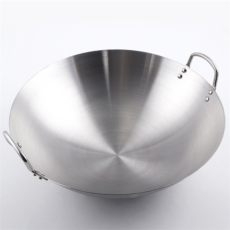 Professional Stainless Steel 26-100cm Wok Kitchen Utensils Fry pan Stainless Steel Pot big wok two handles