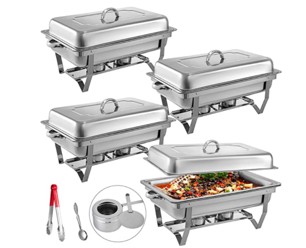 4 Packs of 8 Quart Stainless Steel Chafer Full Size Rectangular Chafing Dishes Buffet Set for Catering Events