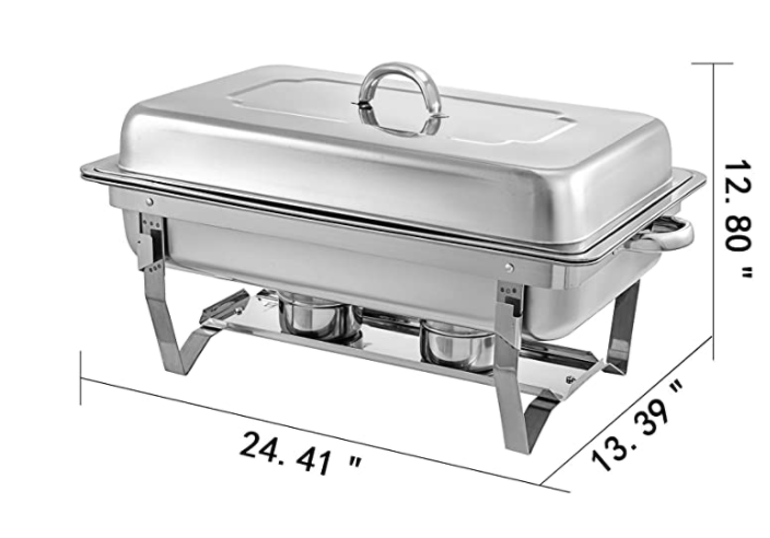 4 Packs of 8 Quart Stainless Steel Chafer Full Size Rectangular Chafing Dishes Buffet Set for Catering Events