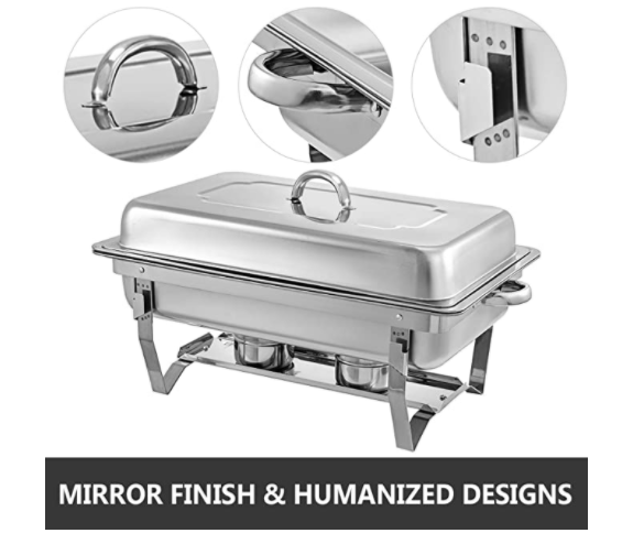 4 Packs of 8 Quart Stainless Steel Chafer Full Size Rectangular Chafing Dishes Buffet Set for Catering Events