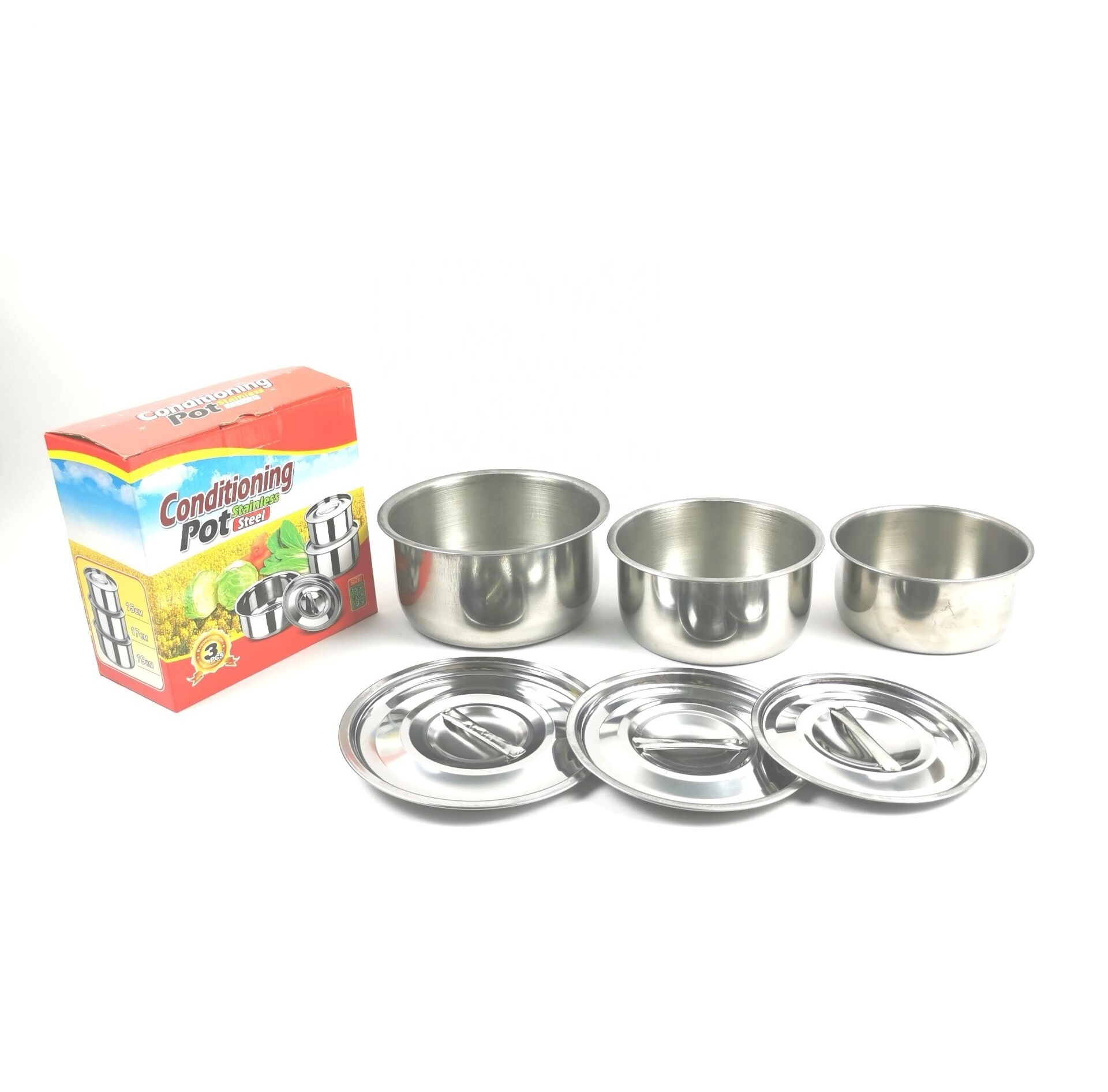 Stainless steel   indian Thailand 3pcs set cooking pot stock pot