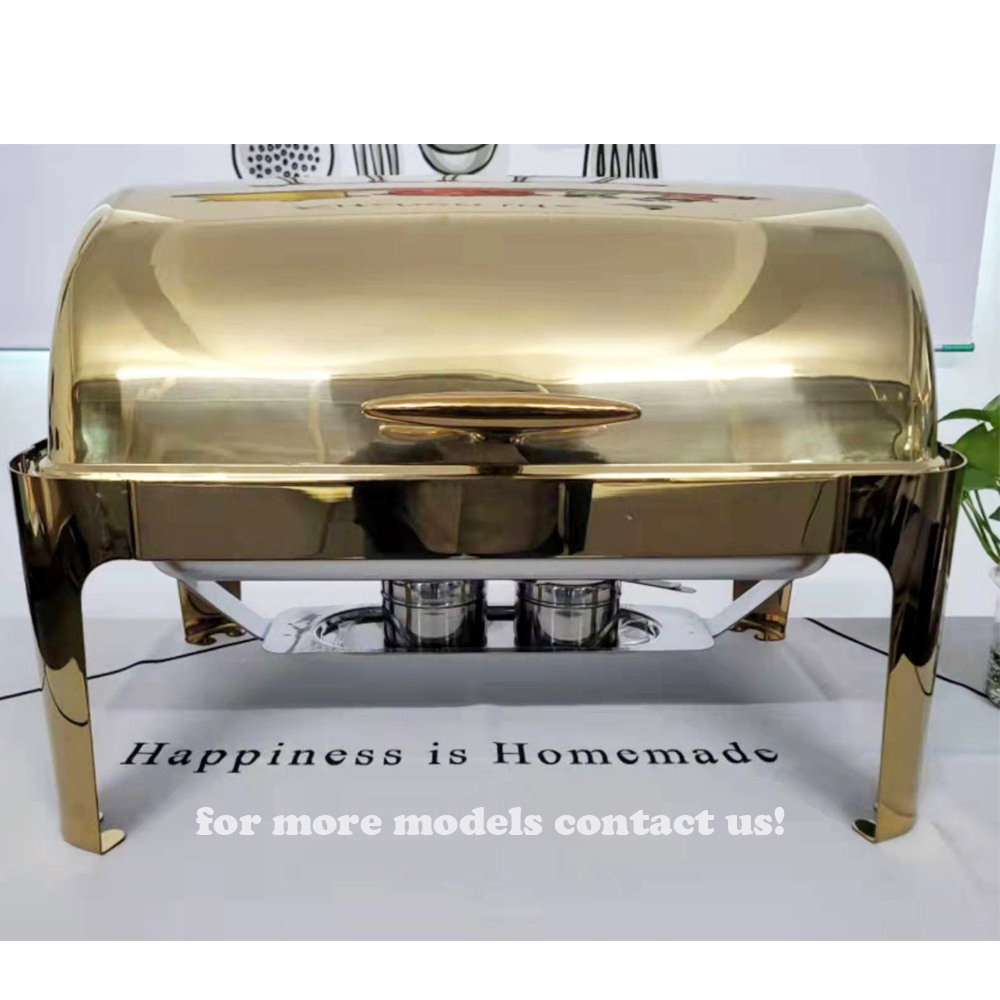 Hot selling stainless steel 9L rectangle gold chafing dishes buffet verrine food warmer chafer for catering