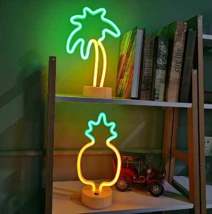 LED with base two-tone coconut tree pineapple neon lights for Christmas holiday decoration bedroom decor