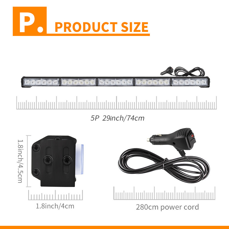 29inch Car LED Strobe Warning Light Bars Truck VAN Boat DRL Flashing Emergency LED Work Light Bar Multi Color