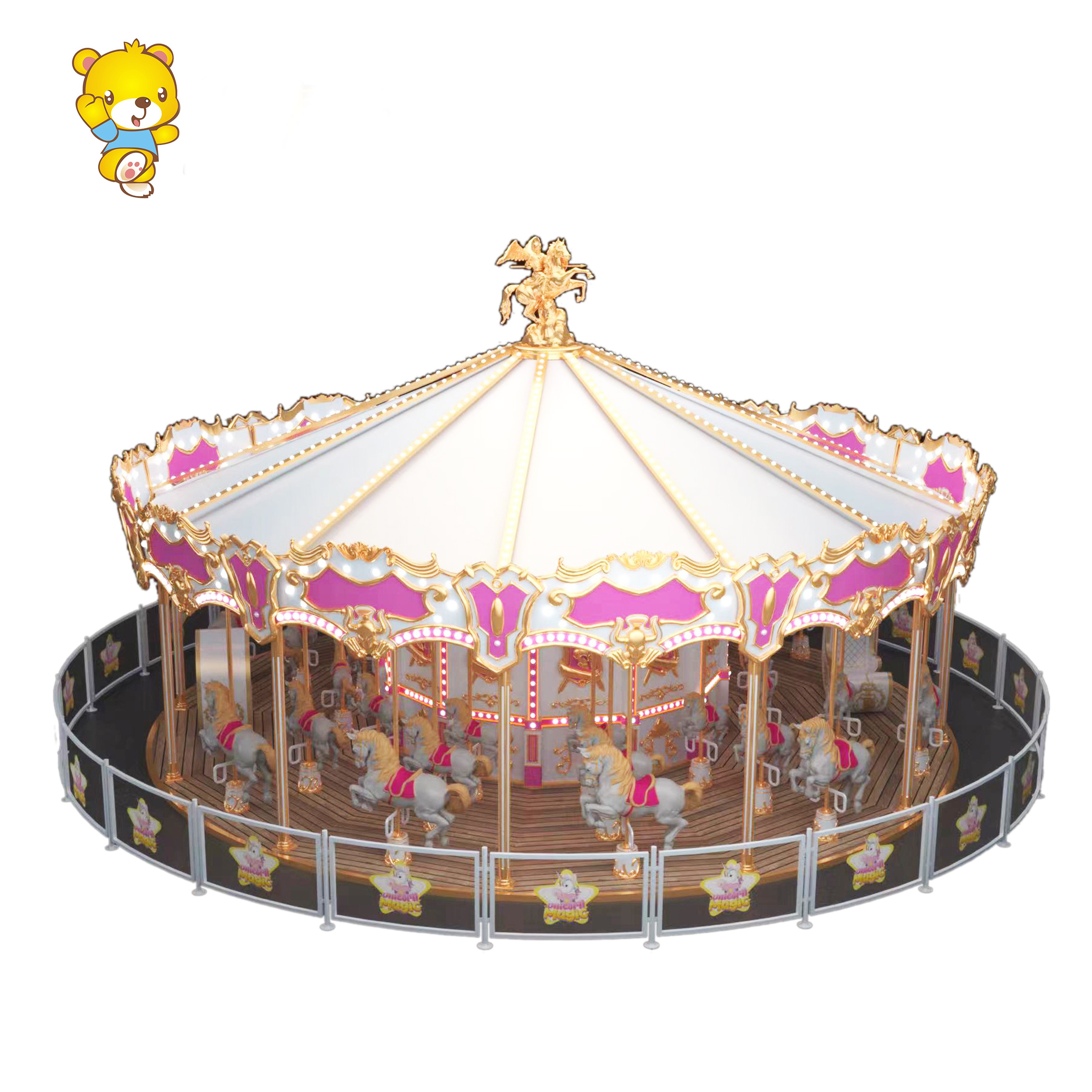 Shopping Mall Amusement Ride 24 Seats Passengers Fiberglass Material Carousel Kiddie Ride Merry Go Round