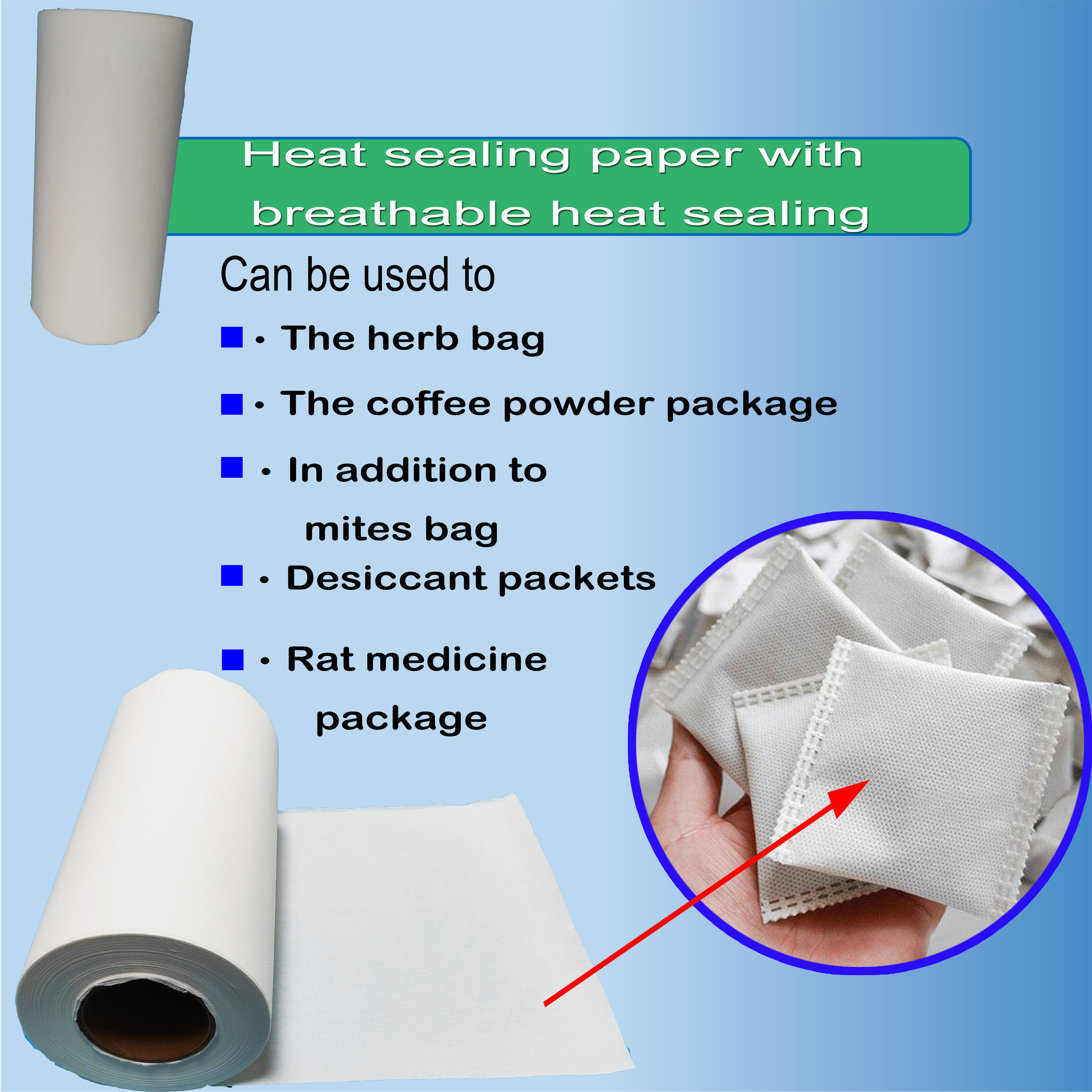 Supply of breathable heat-sealing non-woven fabrics use for tea, desiccant, coffee packaging