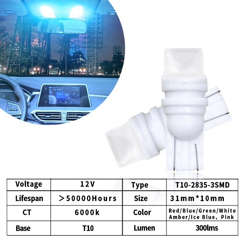 HOLY 12V LED Ceramics T10 Light Bulb Width Clearance Lamp Parking Signal Light w5w 2835 3smd Licence Plate Light T10 24V led