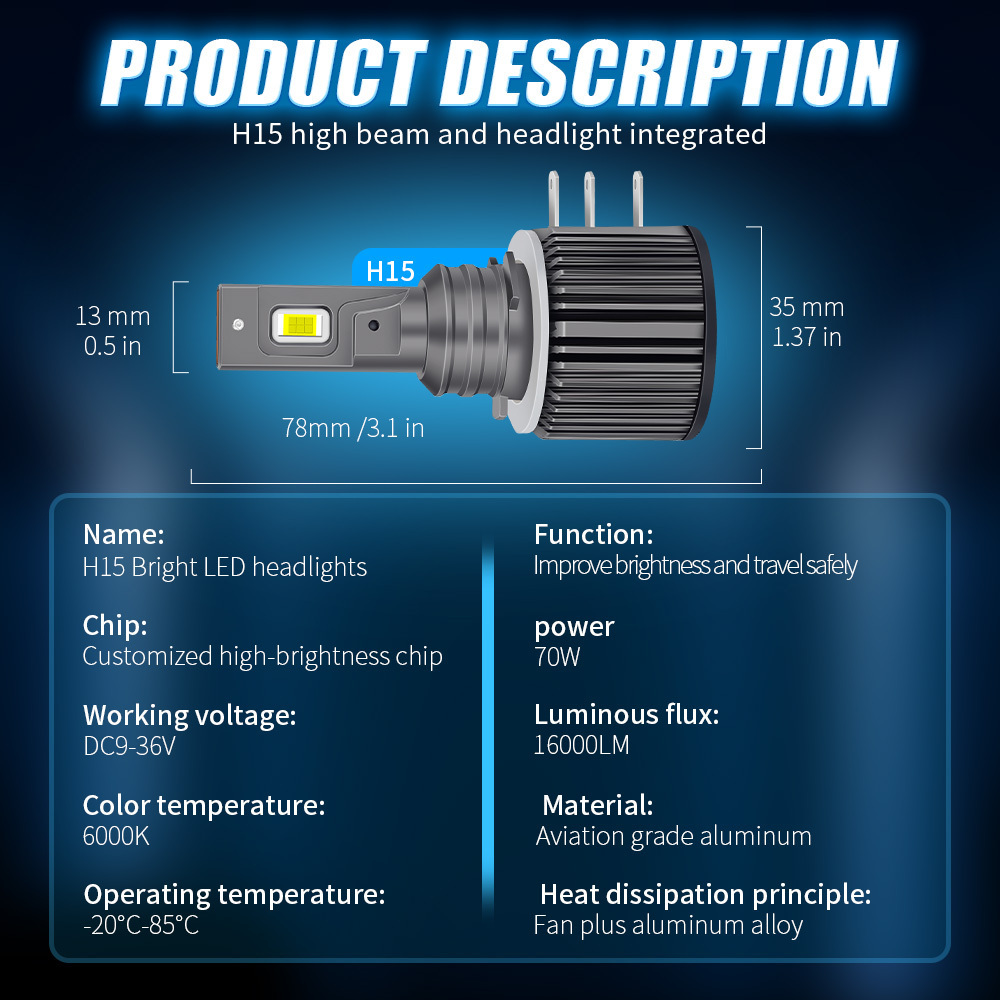 HOLY Auto Led H15 Car Headlight Bulb 3570 12V Fan 12000lm 65W Foco Luces Led H13 9005 H7 H11 H4 H15 Led Headlight Mini for Car