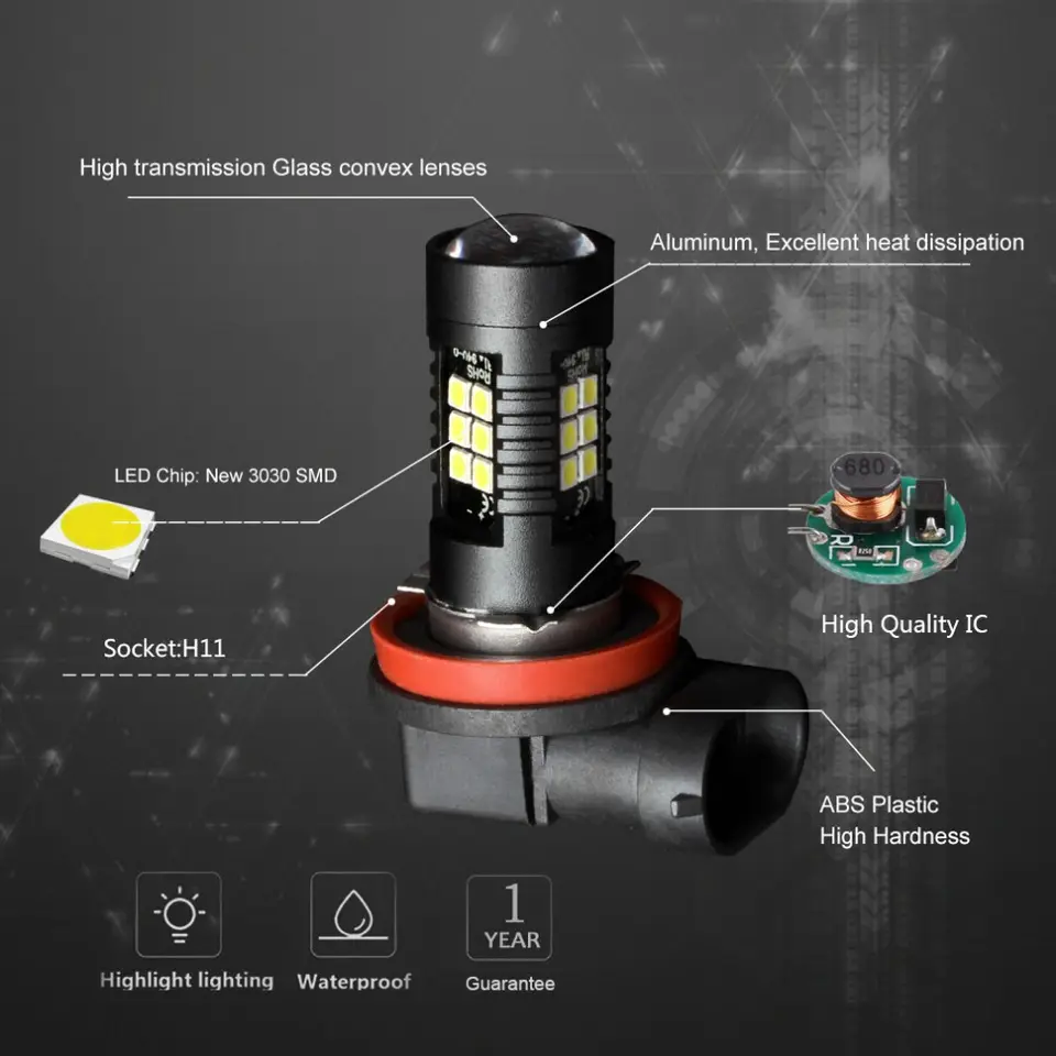 HOLY high power H8 LED car fog light H11 H7 H9 H16 H4 motorcycle LED fog light bulb 9005 9006 6000K 12V