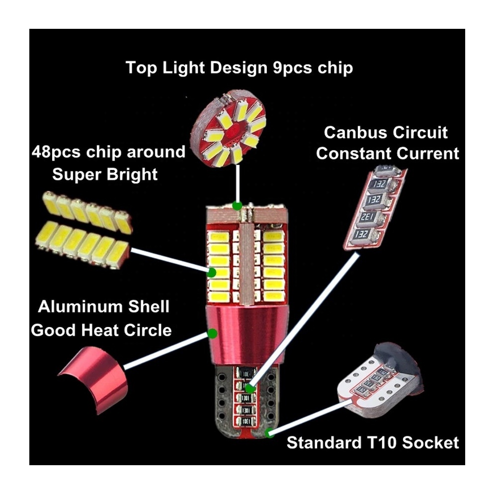 HOLY Ultra Bright LED Canbus T10 3014 57 SMD w5w 194 168 T10 DC12V/24V Canbus no Error Auto Interior LED Bulb 24V doordash light