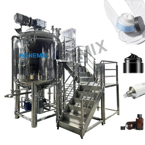 HONE 3000L Butter Cream Stainless Steel Fixed Lid Vacuum Mixing Tank With Homogenizer Custom Horizontal Mixing Motor