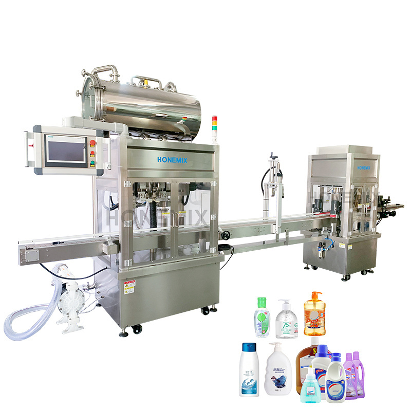 HONE Automatic Liquid Detergent Liquid Soap Production Line Double Head High Speed Tracking Filling Machine