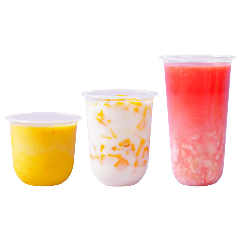 Custom logo disposable plastic cups soft clear bubble tea plastic cup with lid boba cup