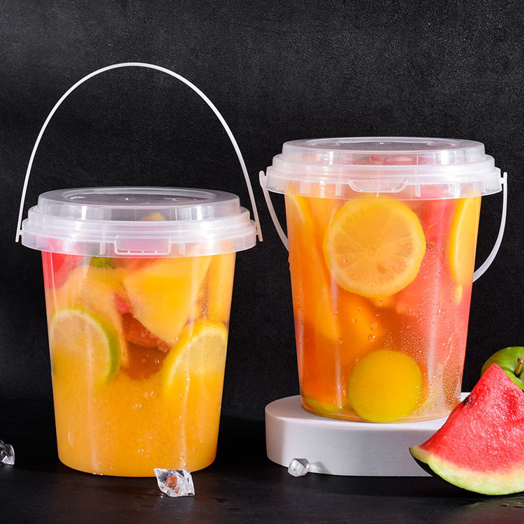 32 OZ Plastic Drink Buckets Wholesale Disposable Fruits Container Clear Bucket Cups With Lid