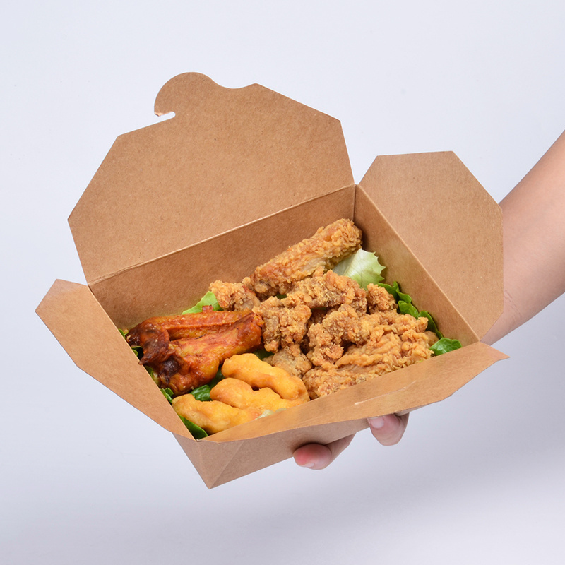 Customized food grade kraft paper fast food box fruit salad fried chicken box disposable snack take away packing box