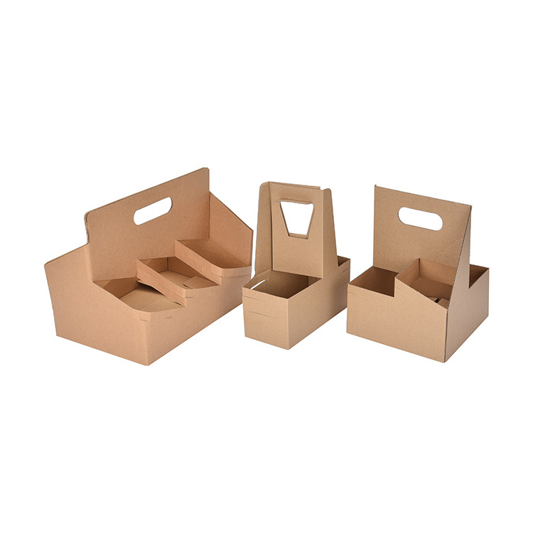 Wholesale Customized Takeaway Milk Tea Coffee Cup Tray Recycled Disposable Portable Paper Cup Holder With Handle