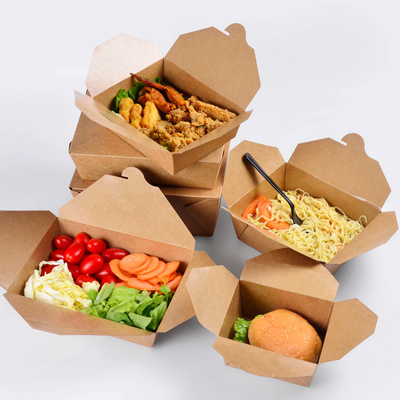 Customized food grade kraft paper fast food box fruit salad fried chicken box disposable snack take away packing box