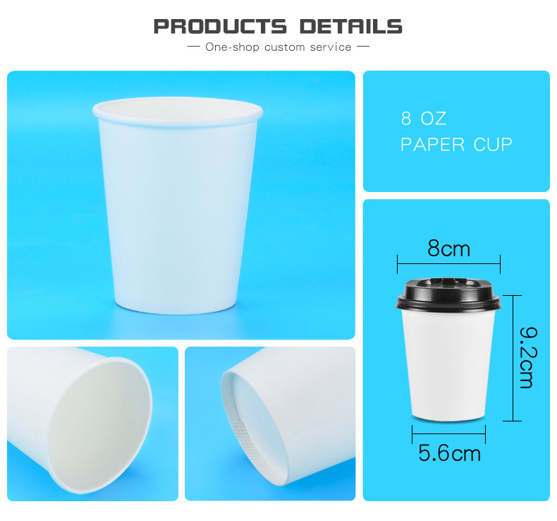 8 oz Disposable White Single Wall Coffee Cup Custom Logo Paper Cup Eco Friendly Takeaway Hot Coffee Paper Cup