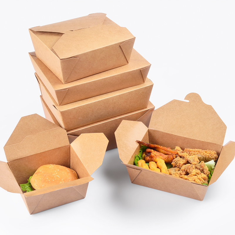 Customized food grade kraft paper fast food box fruit salad fried chicken box disposable snack take away packing box