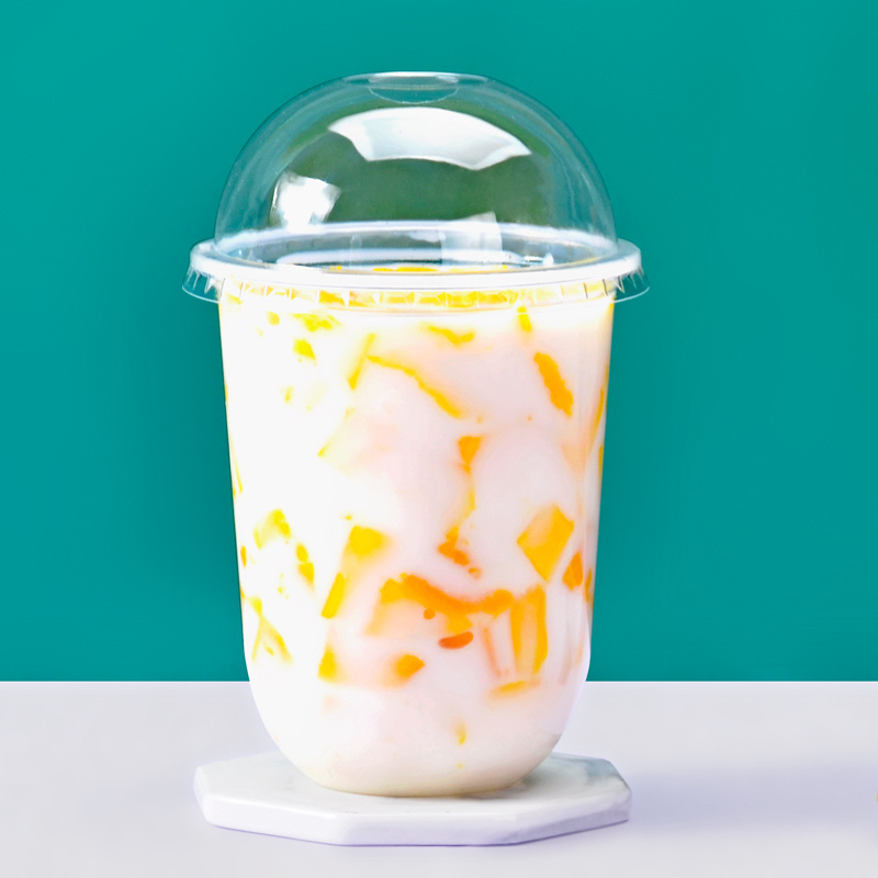 Custom logo disposable plastic cups soft clear bubble tea plastic cup with lid boba cup