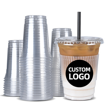 customized plastic cup 16 oz disposal iced coffee cups bubble tea boba pet cold lemon tea plastic cups with lids vasos plastico