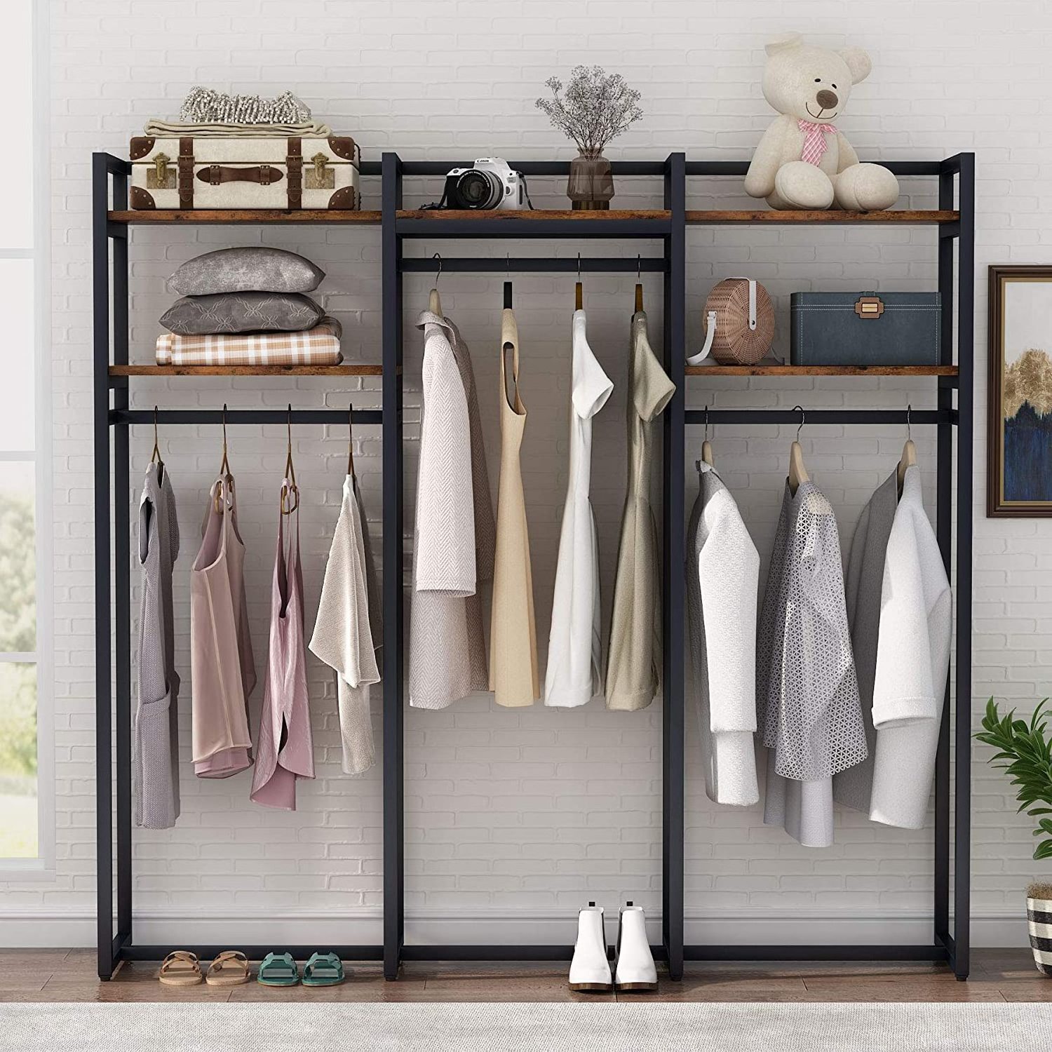 75 inch Clothing Rack with Shelves,Heavy Duty Garment Rack Wardrobe Closet